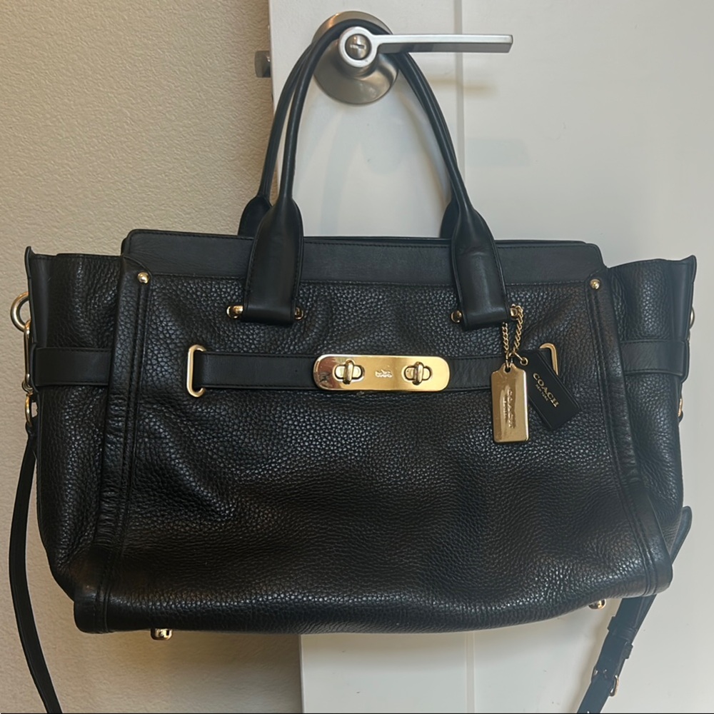 Coach Black Leather Tote Bag